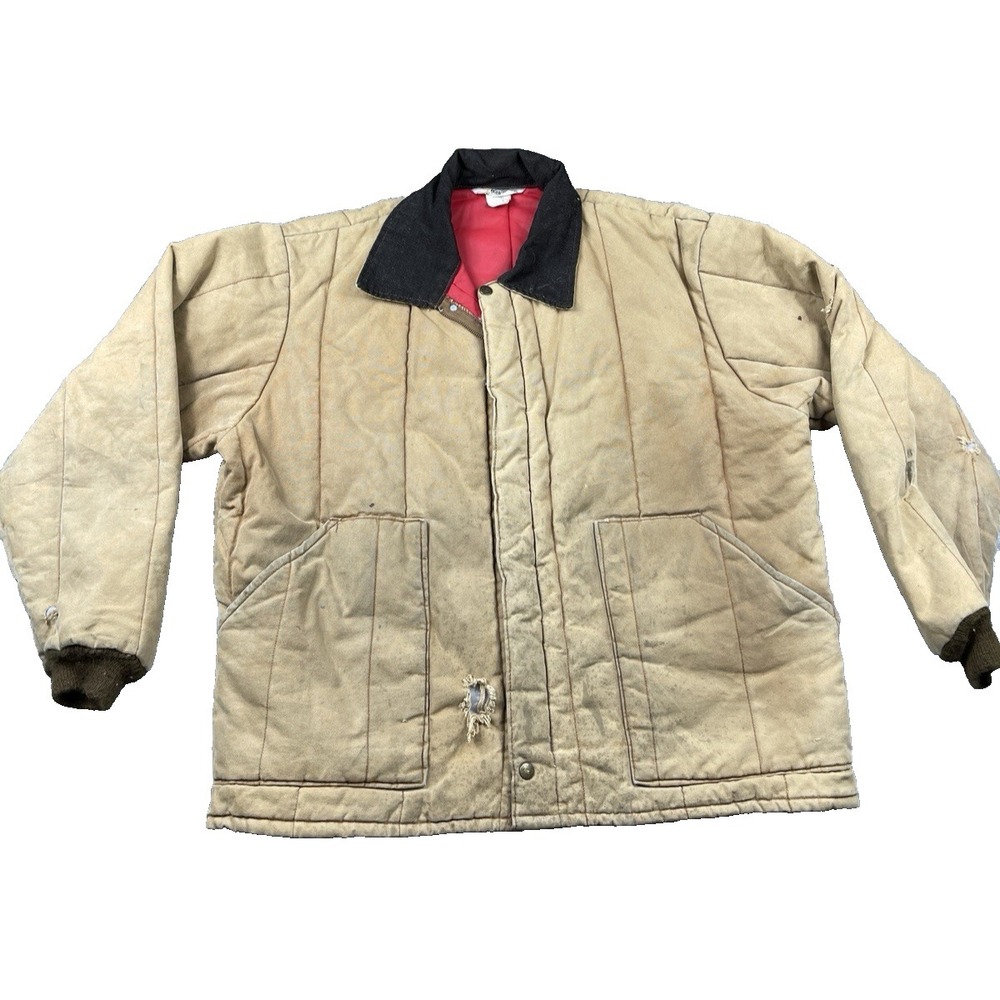 VTG Key Imperial Quilted Lined Corduroy Trim Canvas Trucker Jacket Men XL Grunge